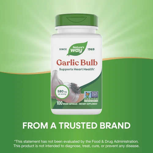 Miniatura 4 de Nature's Way Bombilla de ajo, apoya la salud del corazón*, proyecto verificado sin OMG, 580 mg por porción, vegano, 100 cápsulas