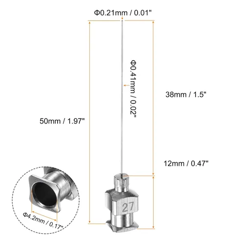 Miniatura 2 de HARFINGTON 10 agujas dispensadoras de acero inoxidable calibre 27, 1 1/2 pulgadas, tubo de aguja de pegamento de metal, puntas romas, Luer Lock