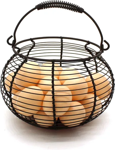 CVHOMEDECO. Cesta de huevo de alambre rústico con asa de natación Primitives Vintage Gathering Basket. oxidado