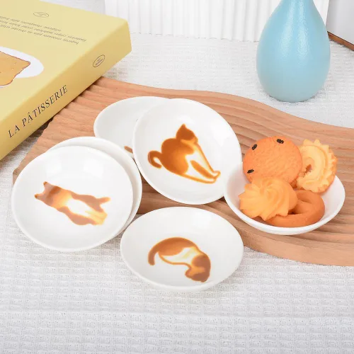 Miniatura 5 de Lindos platos de cerámica para salsas laterales de gato, mini plato de condimentos en forma de corazón, cuenco para sushi y soja, platillos