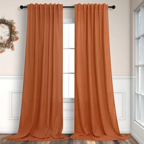 Miniatura 49 de Cortinas de lino azul de 84 pulgadas de largo para sala de estar; juego de 2 paneles con lengüeta trasera; cortinas con dobladillo para barra; Azul