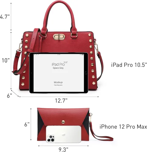 Miniatura 4 de Dasein - Bolso de hombro tipo satchel para mujer, tamaño mediano, con asa superior, bolso de trabajo, con cartera a juego, set de 2 piezas