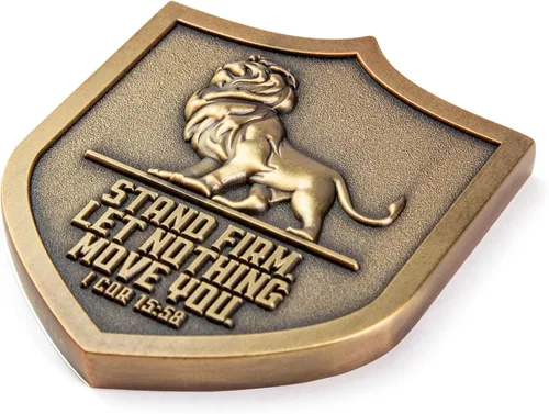 Miniatura 2 de Christian Lion Shield, paquete de 10, monedas de desafío cristiano a granel – Fuerza, fe y coraje – 2 pulgadas, regalo cristiano para hombres