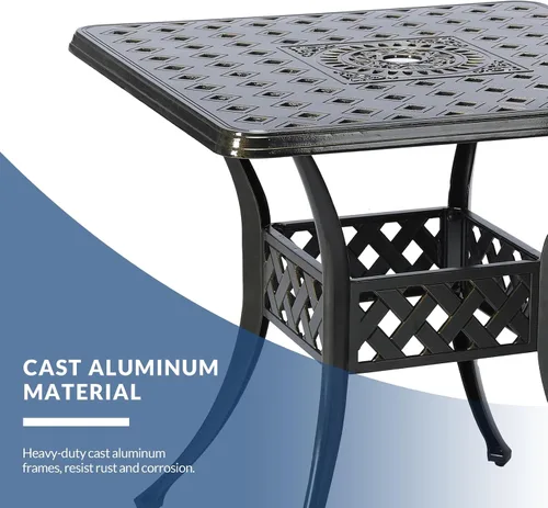 Miniatura 3 de Mesa de comedor al aire libre de 30.5 pulgadas, cuadrada, para patio, mesa de bistró, de aluminio fundido de bronce, mesa grande rústica con agujero
