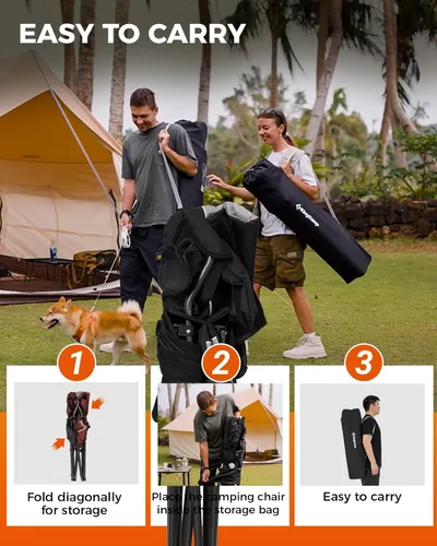 Miniatura 9 de KingCamp Silla plegable de gran tamaño para campamento, de alta resistencia, soporta 450 libras con soporte lumbar, asiento acolchado con portavasos