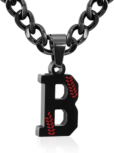 Miniatura 25 de Avotto Collar de béisbol con letra inicial de la A a la Z para niños y hombres, cadena cubana de acero inoxidable resistente que no se decolora