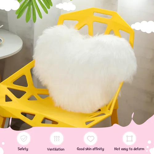 Miniatura 5 de Enhon 2 almohadas esponjosas de corazón de piel sintética en forma de corazón, almohadas de felpa suaves de 20 x 15.7 pulgadas, almohadas con Blanco