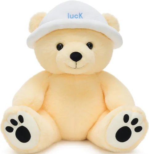 Miniatura 14 de Tezituor Oso de peluche de béisbol de 18 pulgadas, oso de peluche amarillo con sombrero para niños y niñas, bonito oso deportivo, regalo para fiesta