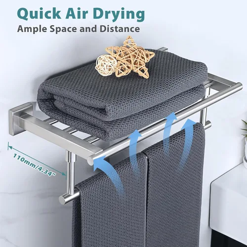 Miniatura 6 de Alise - Toalleros de 16 pulgadas para baño, toallero montado en la pared con barras de torre, estante de baño de acero inoxidable SUS 304, soporte
