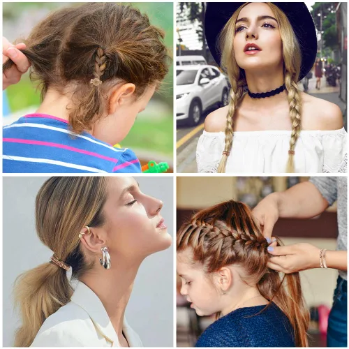 Miniatura 6 de DIYDEC 10 Ligas para el Cabello Pulsera para Mujeres 5 Estilos Suaves Trenzadas Boho Bandas para el Cabello Elásticas Sin Daño Ligas para el Cabello