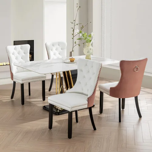 Miniatura 168 de SoarFlash Juego de 2 sillas de comedor de tela de lino, sillas de comedor tapizadas con ribete de cabeza de clavo y patas de madera de color claro