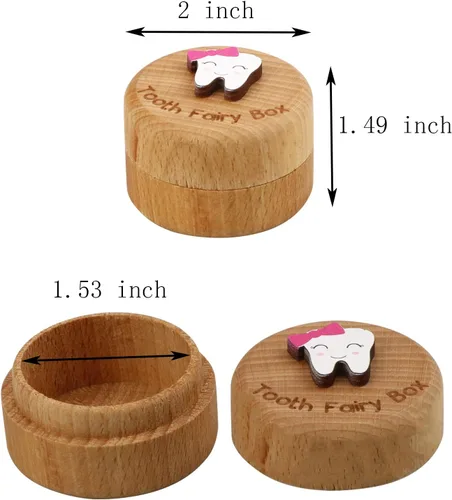 Miniatura 4 de Caja de madera de hadas de dientes para niñas y niños, bonita caja de dientes con diente 3D, almacenamiento de dientes perdidos para niños, caja