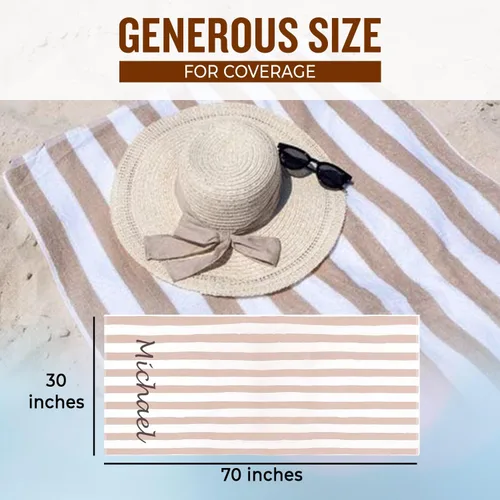 Miniatura 4 de Toallas de playa personalizadas Passion para adultos - Toallas de piscina personalizadas con nombre - Algodón altamente absorbente - Diseño a rayas