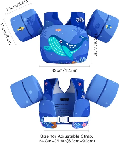 Miniatura 5 de Chaleco de natación para niños pequeños, apto para niños de 28 a 70 libras, flotadores para niños y niñas, ayuda a la natación, entrenamiento, traje