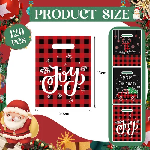 Miniatura 2 de Cholemy 120 Piezas Bolsas de Mercancía de Navidad a Granel Bolsas de Plástico de Navidad 8'' x 10'' Bolsa de Regalo de Favor de Xmas Bolsa de Favor