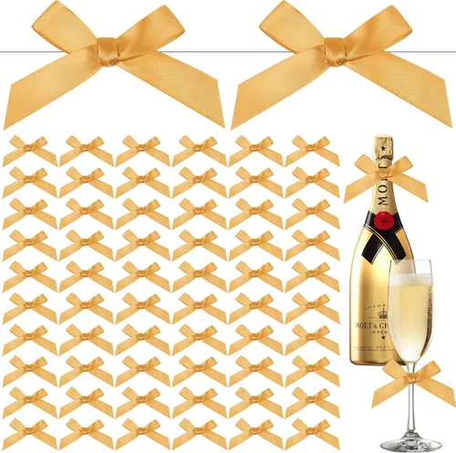 Miniatura 11 de Gejoy 100 mini lazos de oro macizo de 2.6 pulgadas para envolver regalos, lazos de satén preatados, bolsas de manualidades para bodas, cumpleaños
