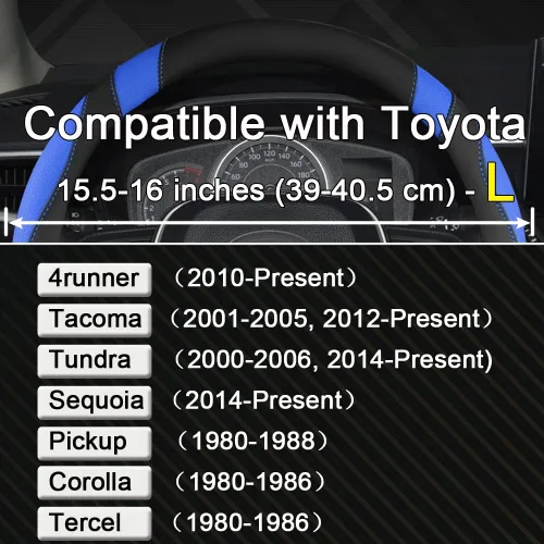 Miniatura 2 de West Llama Funda personalizada para volante de automóvil para Toyota Tacoma, 4Runner, Tundra, Sequoia, 15.5-16 pulgadas (negro + azul, tamaño grande)