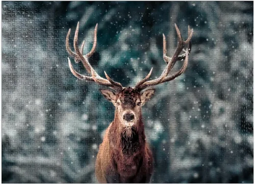 Miniatura 9 de MyPuzzle Noble Deer in Winter Snow Forest - Rompecabezas de 100 piezas para adultos