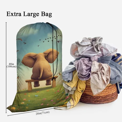 Miniatura 3 de Swono Cute Elephant - Bolsa grande de viaje para lavandería, húmeda/seca, bolsa de ropa sucia para gimnasio, natación, yoga, nube azul Bonito
