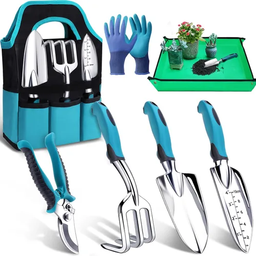 Kynup Herramientas de jardín, 7 piezas de regalo de jardinería para mujeres y hombres, juego de herramientas de mano de jardinería, suministros de