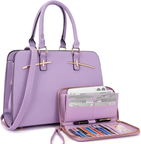 Miniatura 13 de Carteras para mujeres, bolso cartera monedero tote bandolera hobo con asa superior tipo satchel, juego de carteras de 2 piezas con 3 compartimentos