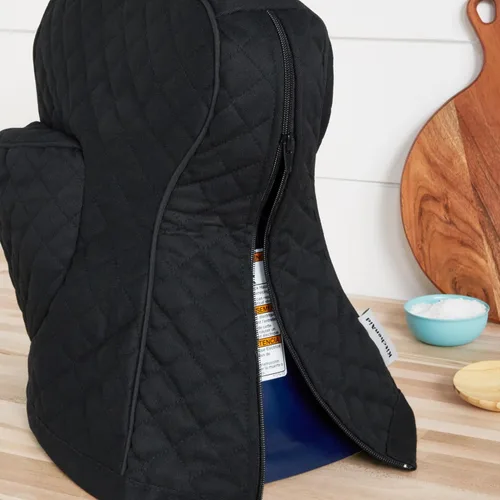 Miniatura 5 de KITCHENAID Funda Ajustada para Batidora de Pie con Cabezal Inclinable Sólida con Bolsillo de Almacenamiento, Acolchada 100% Algodón, Negro Mate