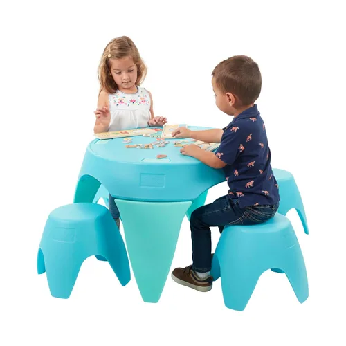 Miniatura 11 de ECR4Kids Ayana - Juego de mesa y taburete, mesa y sillas para niños al aire libre, azul cian/aguamarina, 5 piezas cian/aqua