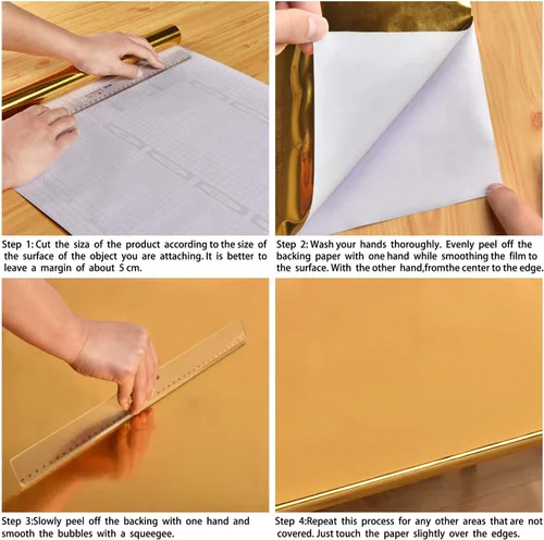 Miniatura 7 de WENMER Papel tapiz dorado metálico para despegar y pegar de 17.71 x 590 pulgadas, papel de contacto con aspecto de metal cepillado, decoración