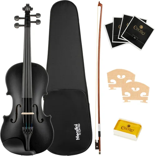 Miniatura 12 de Mendini by Cecilio Juego de viola de madera maciza de 14 pulgadas para principiantes, kit de viola acústica tallada a mano con estuche rígido, arco