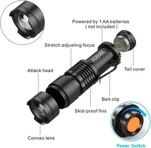 Miniatura 2 de Paquete de 5 SK-68 3 modos de mano mini linterna LED antorcha lámpara 7w 300lm enfoque ajustable zoomable luz impermeable con clip para cinturón