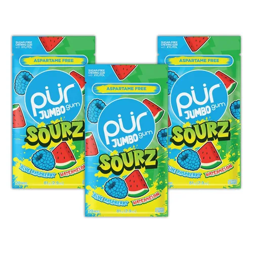 Miniatura 13 de PUR Goma Jumbo Chicle sin Aspartame 100% Xilitol Sabor Natural de Chicle de Masticar, Uva, Sandía, 20 Piezas (Paquete de 10)