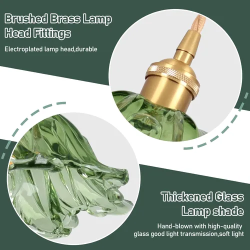 Miniatura 2 de Lámparas colgantes enchufables, lámpara colgante con interruptor de encendido/apagado con cable, pantalla de cristal verde E26 de 10.6 pulgadas