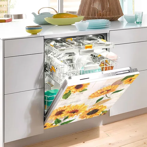Miniatura 4 de Funda magnética de girasol amarillo para lavavajillas, cubierta magnética reutilizable para refrigerador, calcomanías para nevera y microondas