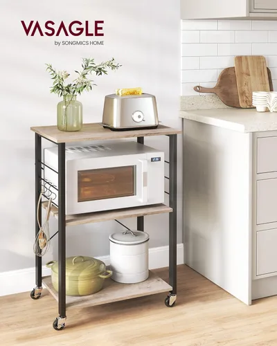 Miniatura 2 de VASAGLE Estante de cocina con ruedas, carrito de servicio de 23.6 pulgadas con 3 estantes, carrito de cocina, estante de microondas, para mini Gris