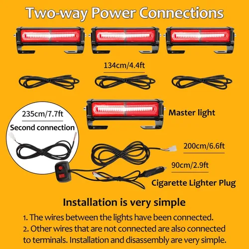 Miniatura 2 de Luces estroboscópicas de emergencia para vehículo, 4 en 1 LED de 32 W, montaje en superficie, barra de luz estroboscópica intermitente de Rojo