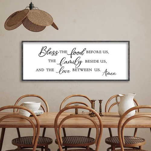Miniatura 4 de LuZhiQiang Arte de pared para comedor 81,3×30,5 cm "Bless The Food Before Us" Letrero cristiano para cocina, cita familiar agradecida, cuadro grande