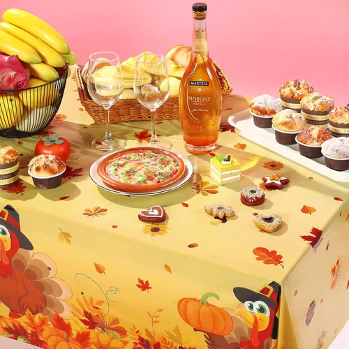 Miniatura 5 de Tudomro 3 manteles de Acción de Gracias, manteles de hojas de otoño, pavo, calabaza, hojas de arce, fundas de mesa para decoración de mesa de fiesta