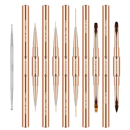 Miniatura 10 de Juego de brochas para arte de uñas, kit profesional de 5 piezas de brochas de uñas de doble punta para detalles, líneas largas, ombre y diseño 3D