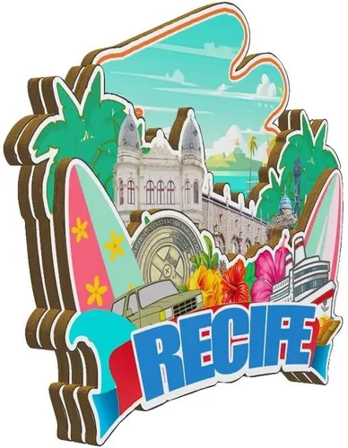 Miniatura 2 de Recife - Imán de Brasil para nevera de madera 3D, monumentos de viaje, coleccionables, recuerdos, decoración hecha a mano -4233