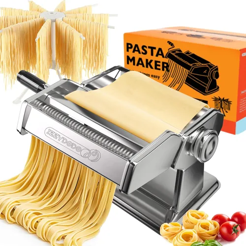 Juego de máquina para hacer pasta con estante de secado de pasta, máquina para hacer fideos, 9 ajustes de grosor ajustables, regalos para ella,