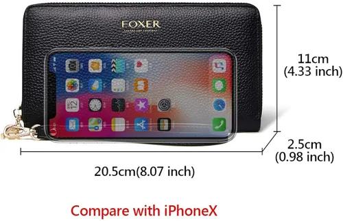Miniatura 2 de FOXLOVER Carteras de cuero genuino para mujer carteras de embrague con cremallera RFID con pulsera
