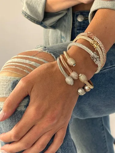 Miniatura 4 de Barzel Brazalete de cable de cristal chapado en oro de 18 quilates para mujer, brazalete, Metal, cristal