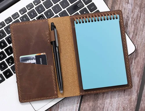 Miniatura 5 de Funda de cuero para cuaderno de bolsillo de 3.5 x 5.5 pulgadas con lazo para bolígrafo, funda de cuero compatible con Rocketbook Notebook