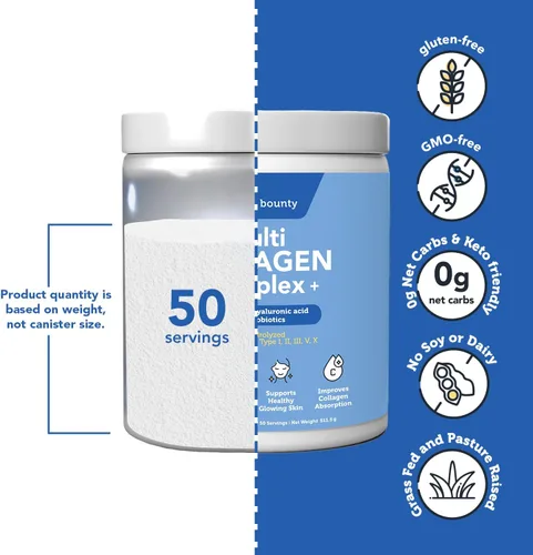 Miniatura 6 de Vitamin Bounty Péptidos de colágeno múltiple en polvo para hombres y mujeres (Complejo Plus) – 5 tipos de proteína de colágeno hidrolizada