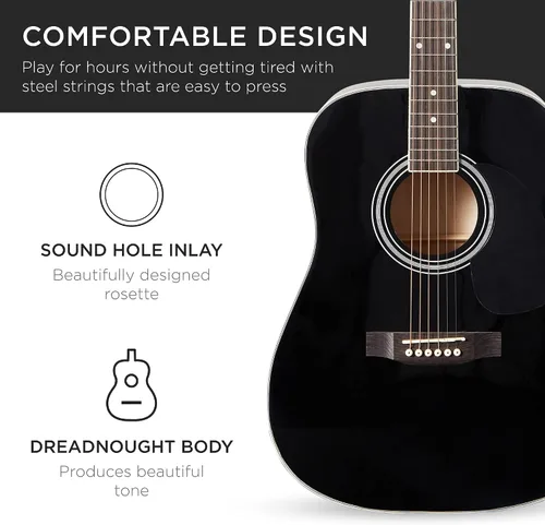 Miniatura 6 de Best Choice Products Juego de iniciación de guitarra acústica de madera para principiantes, de 41 pulgadas, con bolsa para conciertos, correa, Negro