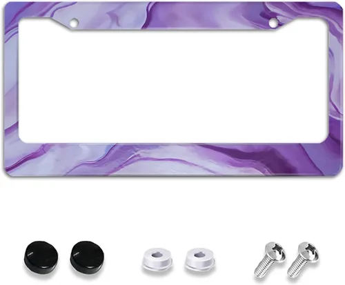 Miniatura 14 de Paquete de 2 marcos de matrícula de mármol dorado, accesorios de automóvil, marco de aluminio negro y blanco con 4 agujeros para tornillos, novedad