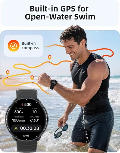 Miniatura 3 de Parsonver Smart Watch for Swimming, 5ATM Waterproof Watch for Pool & Open Water, AI Swim Analysis, Built-in GPS & Compass, AMOLED Fitness Trackers