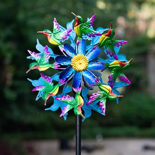 Miniatura 16 de Viveta Molinillo de viento para exteriores, escultura de viento decorativa con estaca resistente, molinetes rosas para patio y jardín