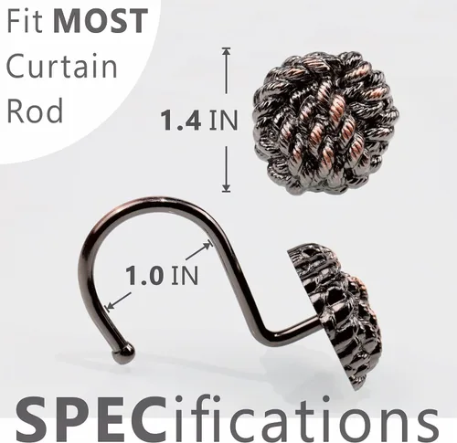 Miniatura 3 de Anillos de bronce para cortina de ducha: 12 piezas Popkozzi Rust Proof Metal Decorativo Cortina de Ducha Anillos - Ganchos de ducha antiguos