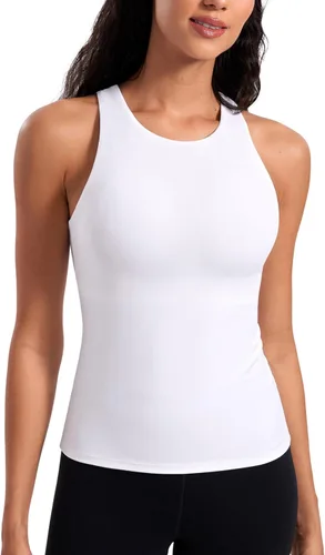 CRZ YOGA Butterluxe - Camiseta sin mangas de entrenamiento para mujer, con espalda cruzada, acolchada, cuello alto, para yoga, atlética con brasier